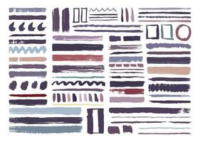 Colorful paint brush stroke elements. Abstract hand drawn brushes. Creative rough stroke bundle. Lines, circle, square, and wavy shapes painting graphic template. vector