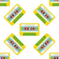 80s, 90s retro elements. Pattern with audio cassettes and geometrical elements in the Memphis style vector