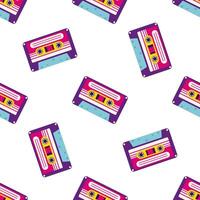 80s, 90s retro elements. Pattern with audio cassettes and geometrical elements in the Memphis style vector