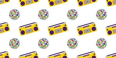 Aesthetics of the 90s, Seamless pattern with Retro magnet for cassettes. 2000s Elements. Modern flat style vector