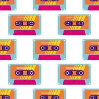 80s, 90s retro elements. Pattern with audio cassettes and geometrical elements in the Memphis style vector
