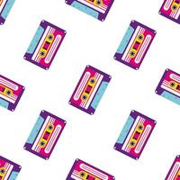 80s, 90s retro elements. Pattern with audio cassettes and geometrical elements in the Memphis style vector