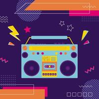 90s retro elements. Retro tape recorder for audio tapes. Color illustration in flat style. Aesthetics of the 90s vector