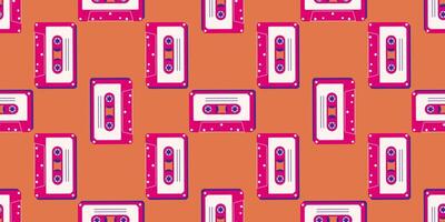 80s, 90s retro elements. Pattern with audio cassettes and geometrical elements in the Memphis style vector