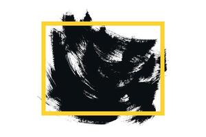 Grunge black paint stoke banner. Black ink stain with yellow frame on a white background vector