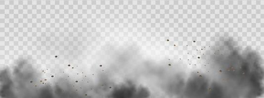 background of a sand explosion with dirt and cloud smoke. Brown sandstorm splash and dirty ground with a textured wind effect.Yellow flying particles and stone. vector