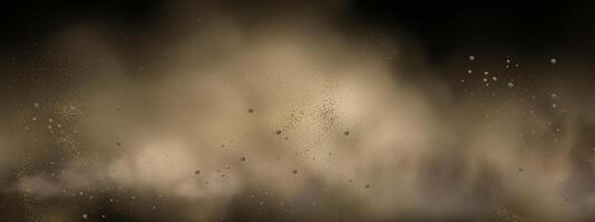 background of a sand explosion with dirt and cloud smoke. Brown sandstorm splash and dirty ground with a textured wind effect.Yellow flying particles and stone. vector