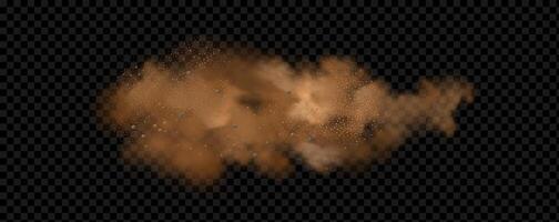 background of a sand explosion with dirt and cloud smoke. Brown sandstorm splash and dirty ground with a textured wind effect.Yellow flying particles and stone. vector