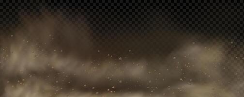 background of a sand explosion with dirt and cloud smoke. Brown sandstorm splash and dirty ground with a textured wind effect.Yellow flying particles and stone. vector