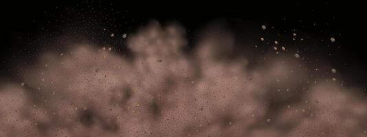background of a sand explosion with dirt and cloud smoke. Brown sandstorm splash and dirty ground with a textured wind effect.Yellow flying particles and stone. vector