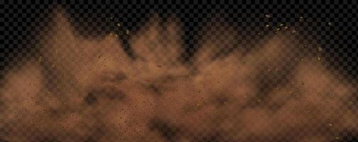 background of a sand explosion with dirt and cloud smoke. Brown sandstorm splash and dirty ground with a textured wind effect.Yellow flying particles and stone. vector