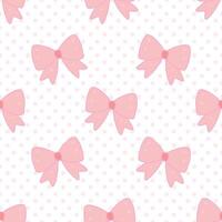 Cute pink bow seamless pattern with pastel pink dots on white background. vector
