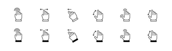 Touch gesture icon set. Line swipe gesture set. Touch screen gesture with hand vector
