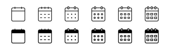 Calendar icon set. Line and glyph calendar set. Month cal vector