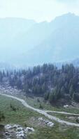 cross road on hillside meadow in mountains video