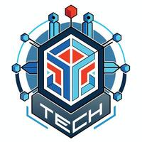 Abstract Geometric Tech Logo With Blue, Red, and White Color Scheme vector