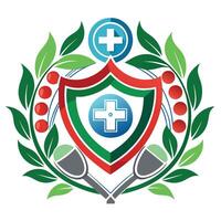 Green Laurel Wreath Emblem With Red and Green Shield and Medical Crosses vector
