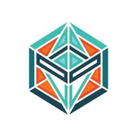 Abstract Geometric Hexagon Design With Orange, Teal, and Black Lines vector