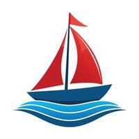 A Red And Blue Sailboat Floating On Blue Waves vector