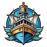 A Detailed Illustration of a Golden Sailboat With White Sails and Blue Water vector
