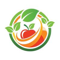 Circular Green Leaf Design With Red Apple and Orange Swirl vector
