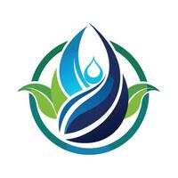 Abstract Water Drop Logo With Green Leaves Inside A Circle vector