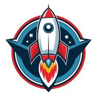 Red And White Rocket Launching In Space With Starry Background vector