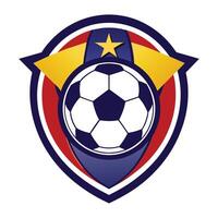 Soccer Ball Emblem With Yellow And Red Stripes And A Star vector