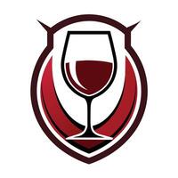 Red Wine Glass In A Shield Logo Design vector
