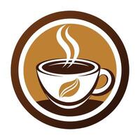 Steaming Cup of Coffee Icon With Leaf Design vector