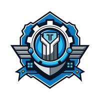 Blue And Grey Abstract Geometric Crest Logo vector