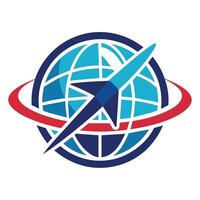Blue Globe With Red Orbit and Airplane Icon vector