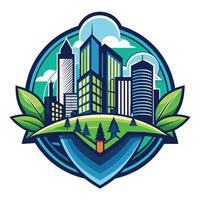 Green City Skyline With Trees and Clouds vector