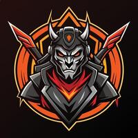Digital Illustration of a Demonic Warrior With Horns and Swords vector