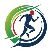 Running Silhouette Design With Green and Blue Circular Graphic vector