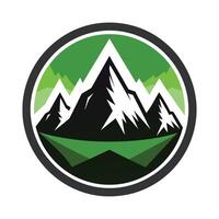 Black And White Mountain Range In Circle With Green Background Illustration vector