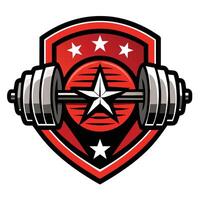Red Shield With A Barbell And Five Stars Logo vector