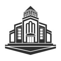 Black And White Illustration Of A Building With A Tower vector