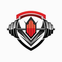Black And Red Weightlifting Logo With Shield And Barbell vector