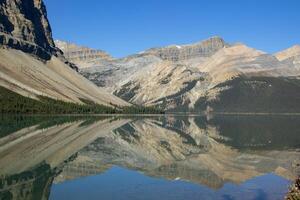 Aerial view of Bow Lake and the reflection of Mount Jimmy Simpson photo