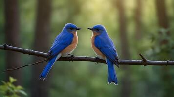 blue birds sitting on a branch photo