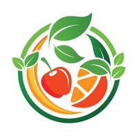 Circular Fruit Logo Design With Cherry, Orange, and Leaves vector