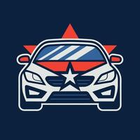 Front View of a White Car With a Red and Blue Star Design vector