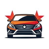 Front View of an Orange Car With Red Stars vector