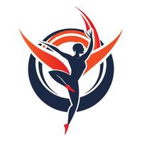 Silhouette of a Female Dancer Performing a Dynamic Pose in a Circle With Orange and Blue Accents vector