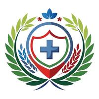 Green Laurel Wreath Surrounding a Blue Cross in a Red Shield vector