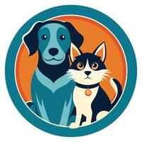 Blue And Black Dog And Cat Sitting Together In A Circle vector