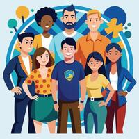 Diverse Group of People Smiling Together in a Colorful Illustration vector