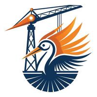 Illustration of a Crane and a Bird With Spreads Wings vector