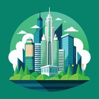 Modern Cityscape With Green Spaces and Tall Buildings on a Cloudy Day vector